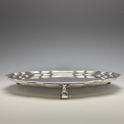 British Antique Silver Plate Card Tray Diameter 25.5cm 475g